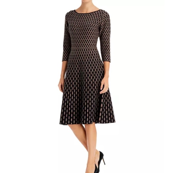 T Tahari Jacquard Fit & Flare Dress 3/4 Sleeve Size Large/XL - Picture 1 of 8
